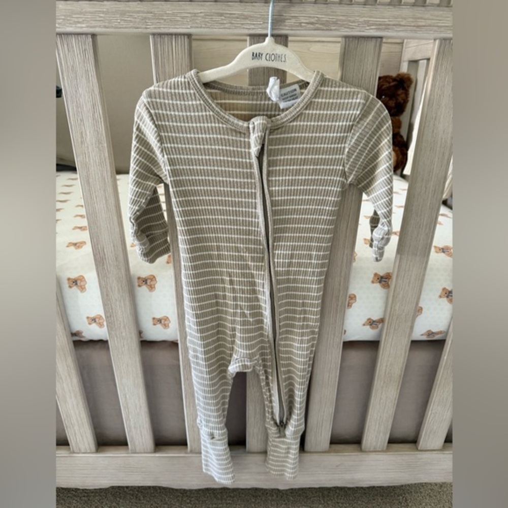 Jamie Kay Organic Cotton Modal Frankie Zip Onepiece Taupe Stripe 0-3M